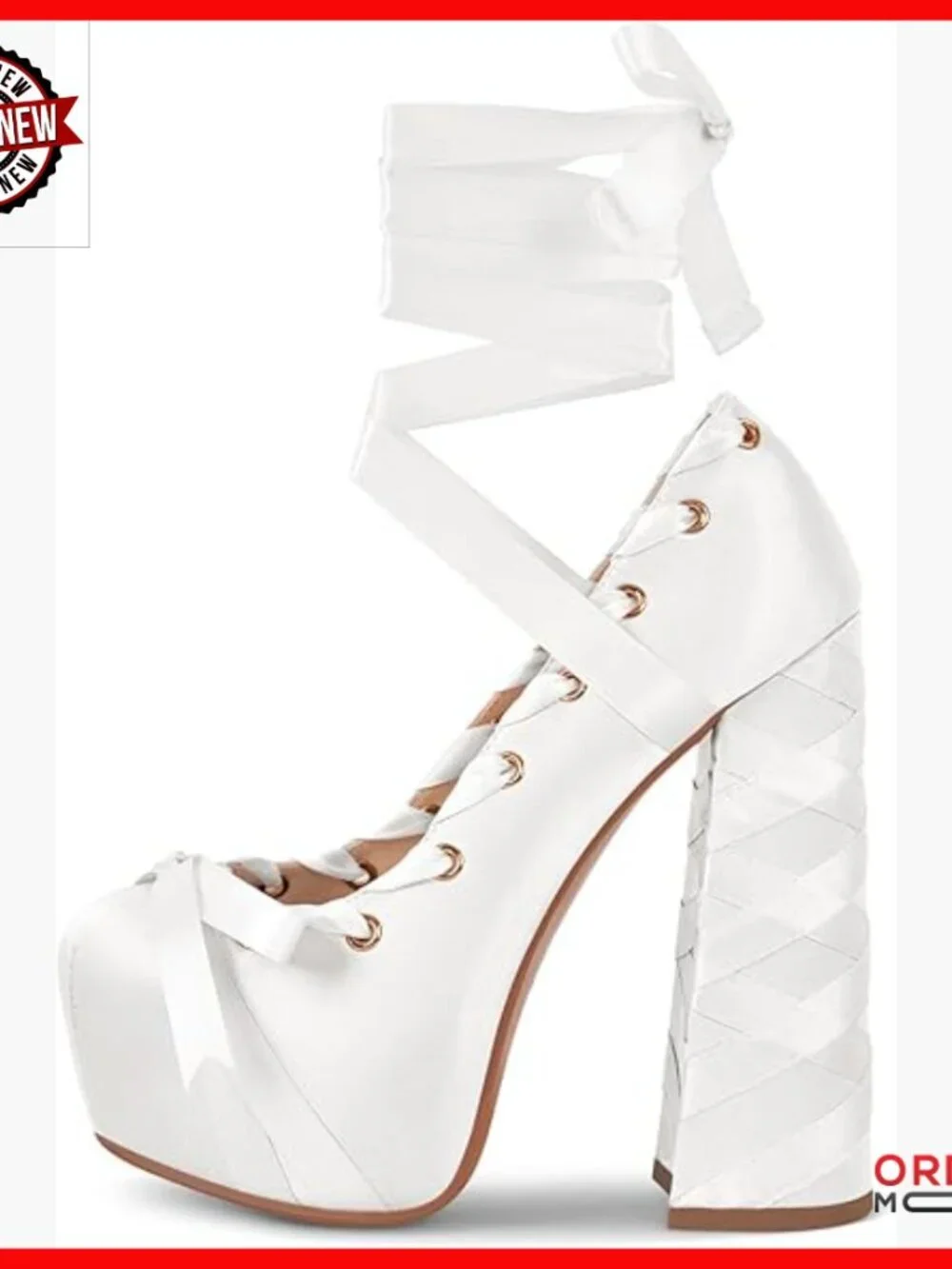 Chunky Platform Heels with Bow Ribbon Ankle Strap Pumps